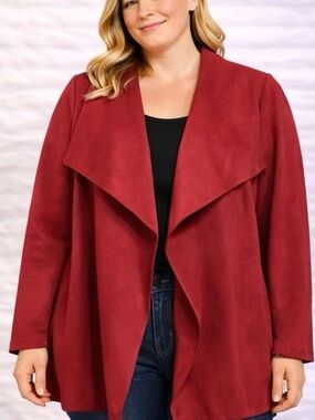 Women’s Plus Size Red Open Suede-Like Draped Coat Blazer - Size 4X